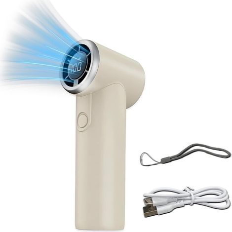 Tragbarer, Faltbarer Ventilator, 2000 Mah, 5 Flügel, Usb-aufladbar, 5 Einstellbare Geschwindigkeitsstufen, Integriertes Led-display, Mit Netzkabel, Geeignet Für Den Innen- Und Außenbereich (cremeweiß)