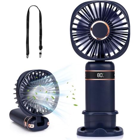 Usb-wiederaufladbarer, Tragbarer Ventilator, 5-stufiger Handventilator Mit Leistungsanzeige, Eingebautem Akku Und Verstellbarem Ständer – Crezuo