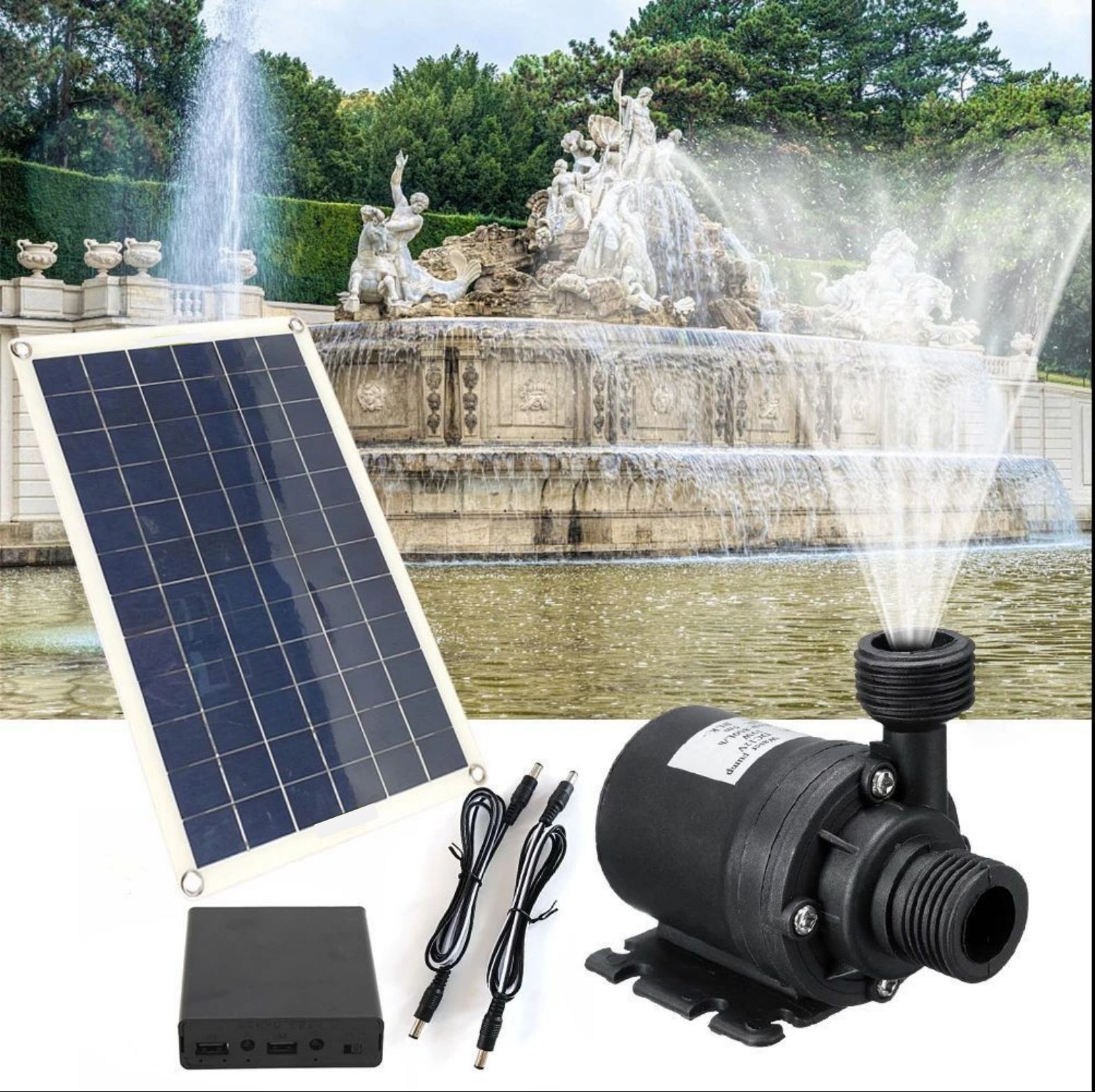 50-w-solarpumpe, Fördermenge 800 Liter/stunde – Inklusive 3 Batterien – Fördermenge Von Mindestens 800 Litern Pro Stunde – Förderhöhe Von 5 Metern – Geeignet Für Gartenteiche Und Springbrunnen