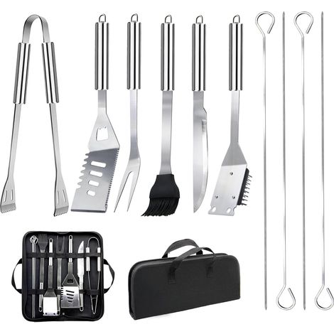 11-teiliges Grillbesteck-set Aus Edelstahl – Tragbare Aufbewahrungstasche – Hitzebeständige, Ergonomische Griffe – Ideal Für Camping Und Picknicks