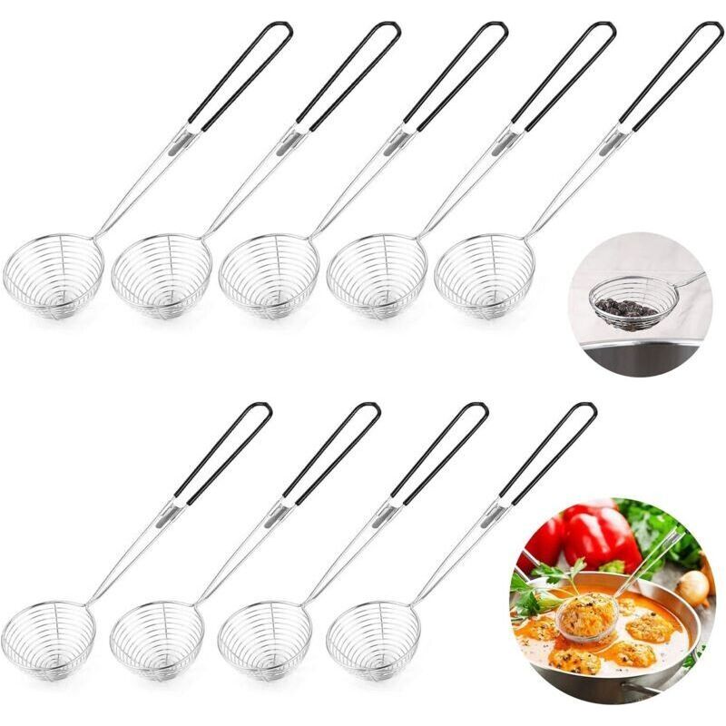 Set Aus 9 Schwarzen Edelstahl-feinsieben Mit Griffen, Schöpfkelle Und Schaumlöffel Für Gemüse, Fleisch, Fisch Und Pilze