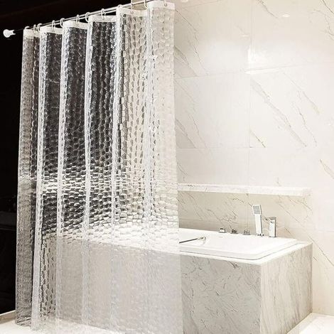 Anti-schimmel-duschvorhang 180 X 200 Cm, Halbtransparent, 0,18 Mm Dickes Eva-material, Wasserdicht, Waschbar, 3d-design, Mit 12 Ringen, Pvc-frei