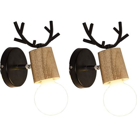 Wandleuchten In Form Von Hirschköpfen Aus Holz Und Eisen – 2er-pack – Kreativer Nordischer Stil – Ideal Für Räume Von 10 Bis 15 M² – 360° Drehbarer Leuchtenkörper