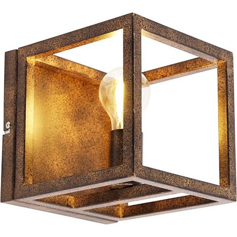 Industrielle Wandleuchte Aus Stahl Mit Rostoptik – E27-fassung – Dimmbar – 1 X 60 W – Tiefe 20 Cm – Länge 18 Cm – Höhe 18 Cm
