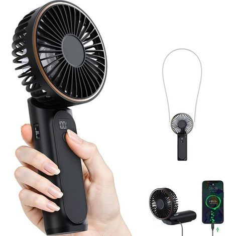 Tragbarer Handventilator, Mini-faltventilator Mit 180° Schwenkbereich, 6 Geschwindigkeitsstufen, Lcd-bildschirm, Extrem Leiser Betrieb, Integrierter 3600-mah-akku