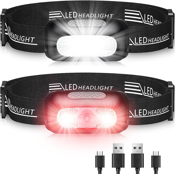 Eoiwuy Stirnlampe, [2er-pack] Extrem Leistungsstarke, Wiederaufladbare Led-stirnlampe Mit 5 Modi, Weißem Und Rotem Licht & Ipx4 Wasserdicht, 60° Verstellbare Laufstirnlampe Für Erwachsene/kinder