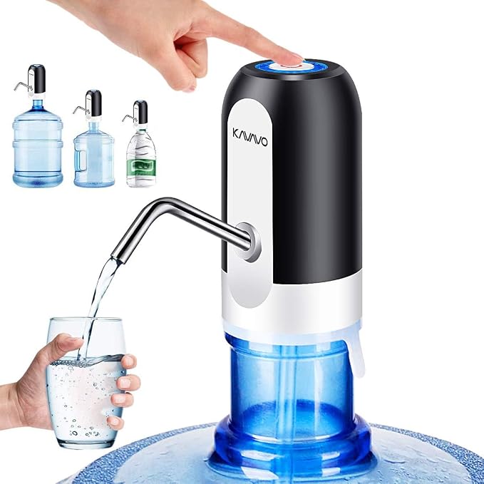 Wasserflaschenpumpe, 2 Zusätzliche Adapter In Verschiedenen Größen, Tragbarer Elektrischer Wasserspender Mit 2 Kostenlosen, Kürzbaren Schläuchen, Schwarz Und Weiß, Silikon, Kunststoff
