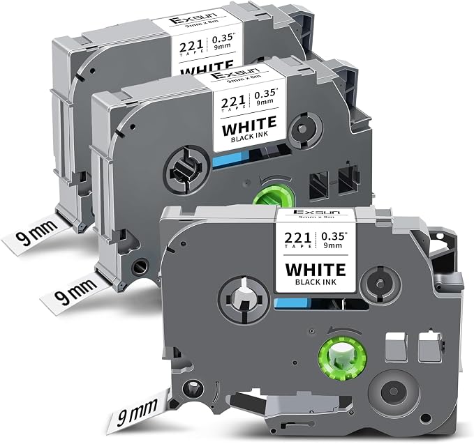 3x Tze-221 Tze221 Tz221 Tzc221 Nachfüllband Tze 9 Mm (0,35 Zoll) Kompatibel Mit Brother P-touch Etikettendruckern 1000, 1005, H100r, E110, H105 Und H100lb, Schwarz Auf Weiß