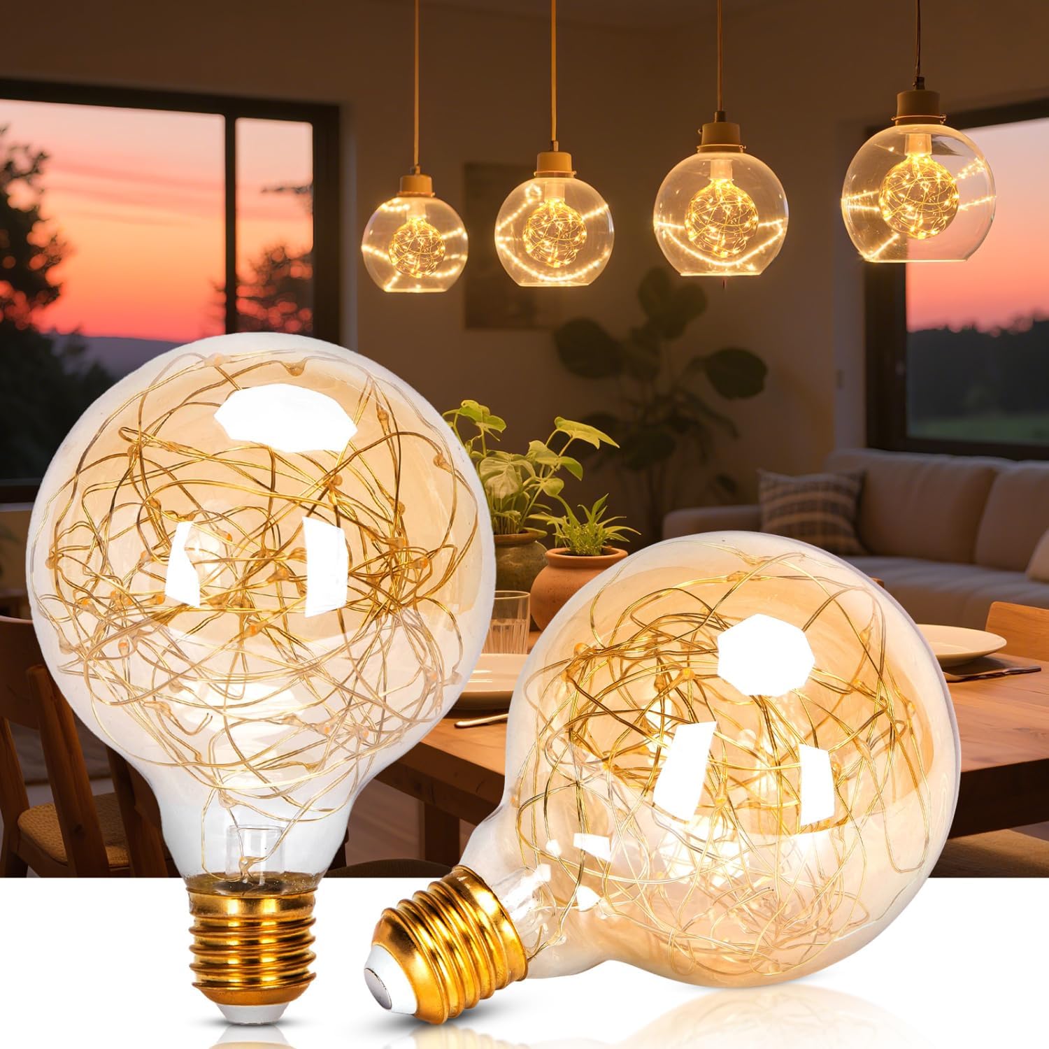 Set Mit 2 Warmweißen G95 E27 Led-globuslampen Im Edison-stil Mit Dekorativen Sternenmustern, Stimmungsvolle Beleuchtung Für Schlaf- Und Wohnzimmer