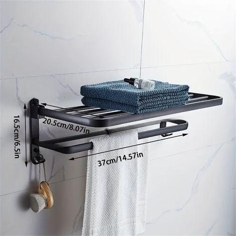 Faltbarer Handtuchhalter Aus Aluminium – Breiter Und Dicker Wandhandtuchhalter Mit Haken, Badezimmer-organizer