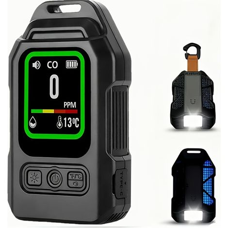 Tragbarer 4-in-1-co-melder – Kohlenmonoxidmelder Mit Temperatur- Und Feuchtigkeitssensoren, Batteriebetrieben, Hochempfindlicher Alarm Für Zuhause, Camping, Zelt Und Fahrzeug