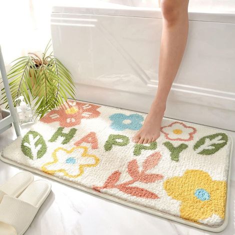 Rutschfeste Badematte 40 X 60 Cm Mit Cartoon-pflanzen- Und Blumenmotiven, Wasserabsorbierend, Für Badewanne, Toilette Und Fußablage