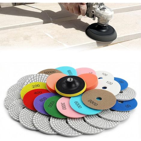 Set Mit 16 Diamantpolierscheiben, 100 Mm, Körnung 50–10000, Mit M14-schaft + Adapter Zum Nass- Und Trockenpolieren Von Granit, Marmor, Beton Und Fliesen Für Heimwerkerprojekte