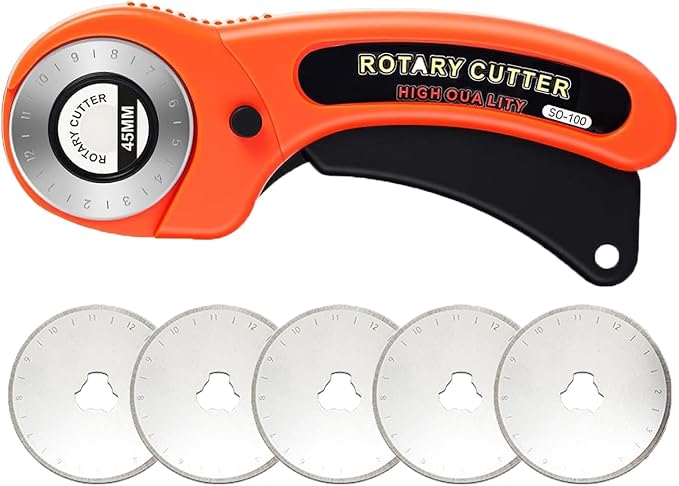 Rollschneider Mit 5 Runden 45-mm-klingen, Papierschneider, Nähzubehör, Ersatzklingen, Präziser Schneidemechanismus, Lineal Für Patchwork, Stoff, Leder, Scrapbooking (orange)