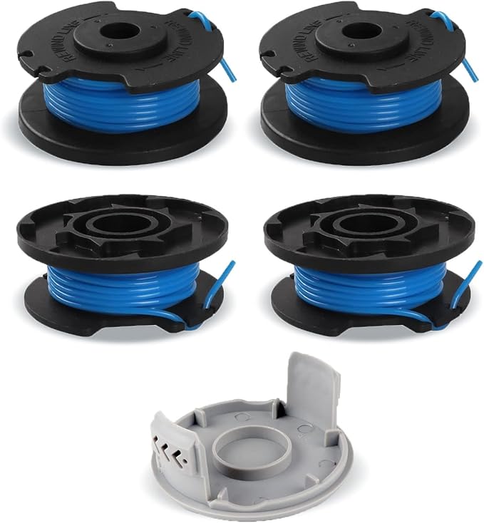 4 Stück Drahtspulen Für Ryobi, Ersatzspule Für Ryobi One+ Rac124 Ac14rl3a Olt1823 Olt1832 18v 24v 40v Trimmer, 4 Schneidspulen, 1 Kappe (3,3 M X ⌀1,65 Mm)