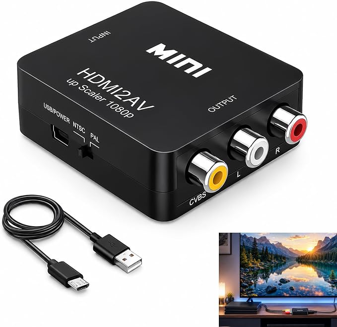 Hdmi-zu-rca-av-adapter, Hdmi-zu-rca-composite-cvbs-konverter, 720p/1080p-video/audio, Pal/ntsc-unterstützung Für Xbox 360, Xbox One, Ps3, Ps4, Ps5, Dvd-player, Android-tv-box, Fire Tv Stick, Roku, Pro