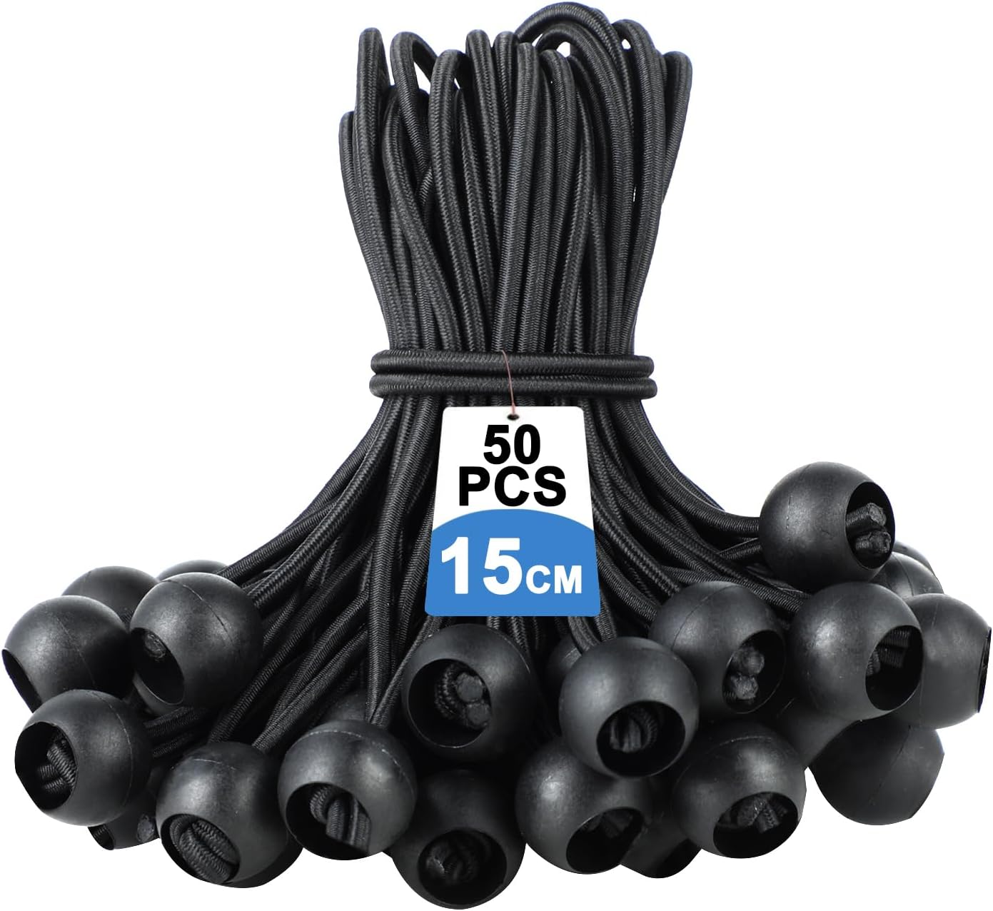Packung Mit 50 Gummiseilen Mit Kugel - Planenspanner, Gummiseil, Elastisches Seil - Schwarze Stretchschlaufen Mit Kunststoffkugel Für Planen, Zelte Und Abdeckplanen.