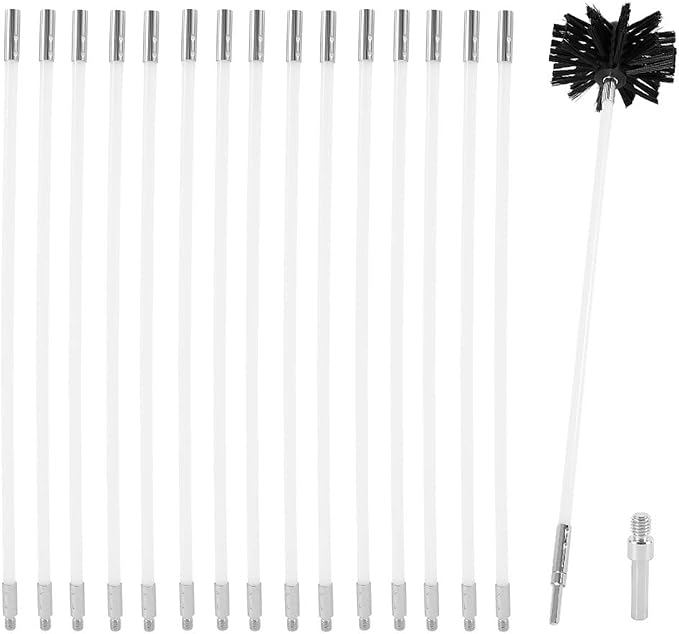 6 M Pelletofen-schornsteinreinigungsset, Verstellbare Schornsteinbürste, 100 Mm Rauchrohrdurchmesser, 15 Schornsteinkehrstangen, Set Zur Reinigung Von Pelletöfen, Schornsteinreinigungswerkzeug