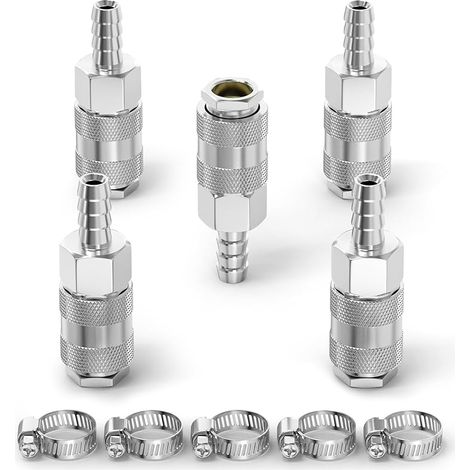 5-teiliges, Männliches Industrie-luftkupplungssystem Mit 10-mm-schlauchanschluss, Vernickeltes Eisen, Schnellkupplungen Für Pneumatische Kompressorschläuche