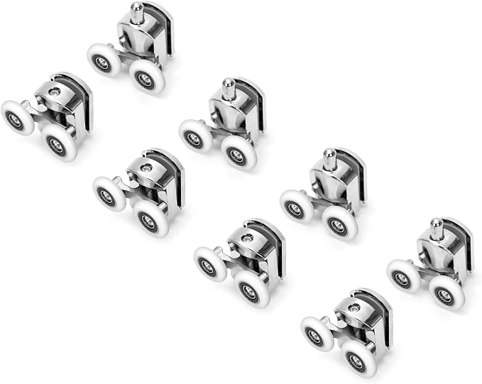 Set Mit 8 Doppel-duschtürrollen, 23 Mm Durchmesser, Für Badezimmerrollen, Ersatzteile (4 Obere Rollen + 4 Untere Rollen)