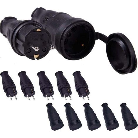 5-teiliges Set: Stecker + Buchse, 250 V, 16 A, 4000 W, Gummistecker, Ip44 Wasserdichter Netzstecker Für Kabel Mit Einem Querschnitt Von 0,5 Bis 3 Cm²