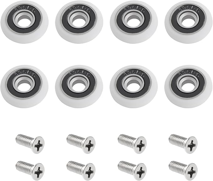 Set Mit 8 Duschkabinenrollen Inklusive M5-schrauben – Gebogene Gleiter Mit Exzenterteilen – Ersatzteile Für Glasschiebetüren – 19 Mm