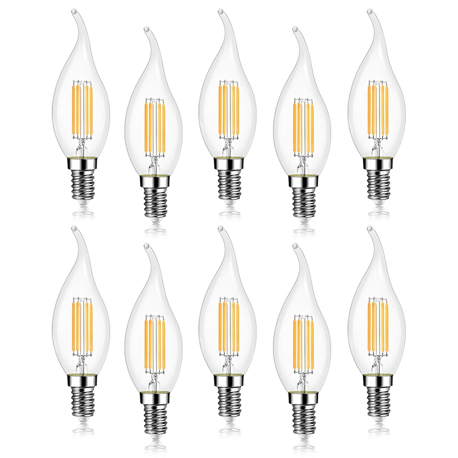 10er-packung 4-w-led-filamentlampen E14, 470 Lm, Kerzenflamme, 2700 K Warmweiß, Nicht Dimmbar, 360° Abstrahlwinkel