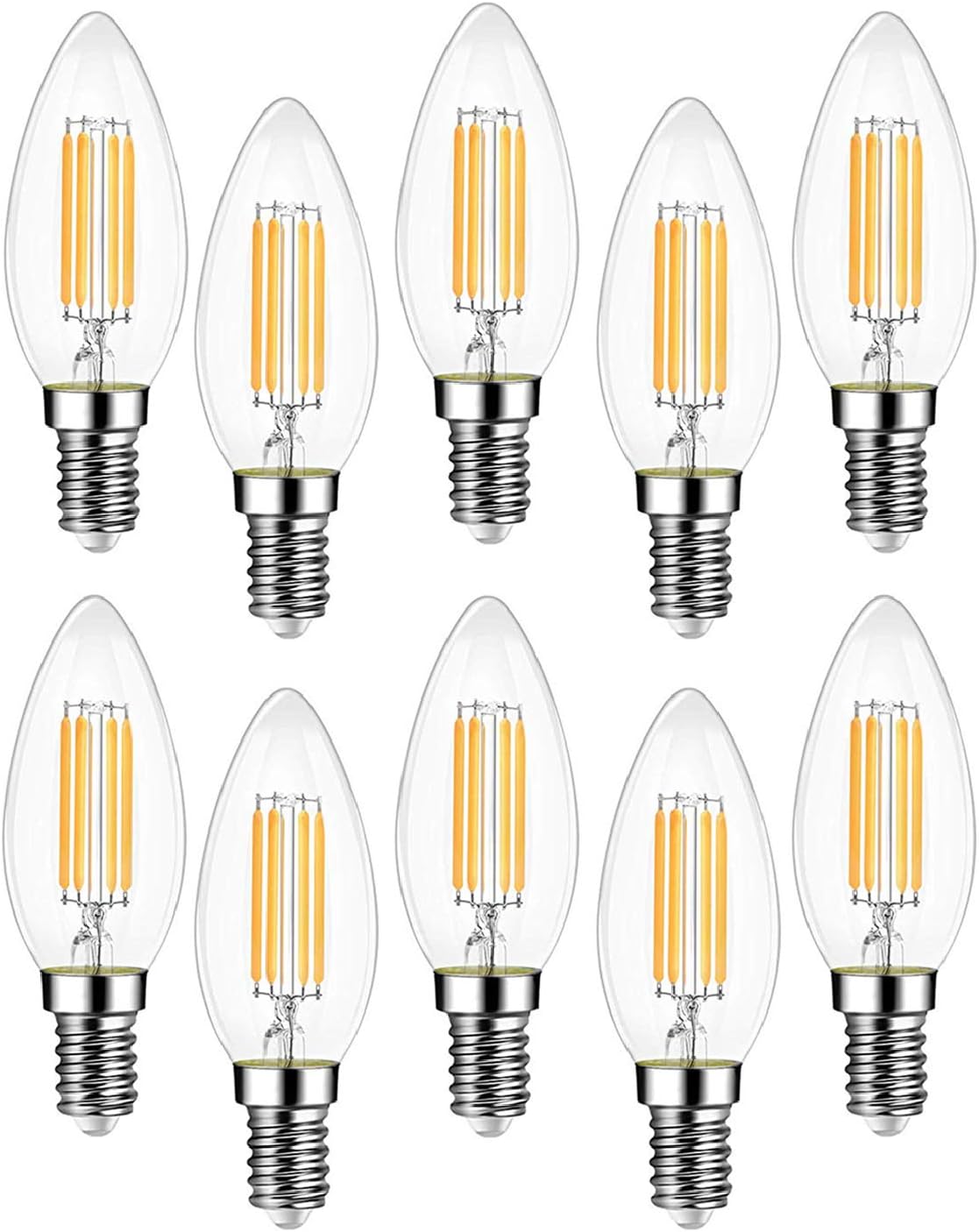 10er-pack E14 C37 Led-filamentlampen 4w (entspricht 40w) 400lm Warmweiß 2700k, Nicht Dimmbar, 360° Abstrahlwinkel - 10 Stück