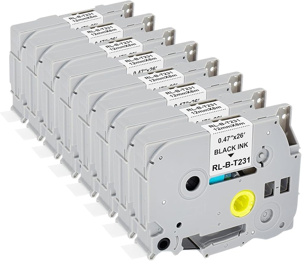 8x Veson Kompatibles Tze-231 Tze231 Tzc 231 Ersatzetikettenband Für Brother Tz 12 Mm 0,47 Band Für Brother P-touch Pt-e110 Pt-d400 H105wb D210 H110 D600vp H107b H100lb - Schwarz Auf Weiß