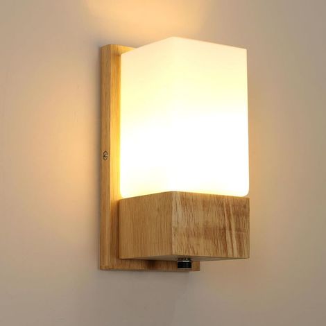 1 Wandleuchte Aus Holz Mit Milchigem Glasschirm, E27-fassung, Retro-design, Ideal Für Wohnzimmer Oder Schlafzimmer