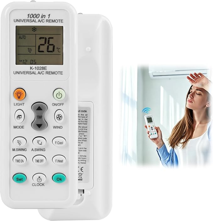 Universelle Fernbedienung Für Klimaanlagen K-1028e – 1000 Funktionen In 1, Digitales Lcd-display, Kompatibel Mit Über 1000 Marken, 10 M Reichweite, Keine Programmierung Erforderlich