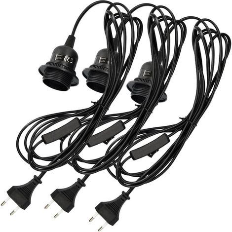 3er-pendelleuchte Mit Schwarzem Gehäuse, 3,5 M Kabel Und Gewinderingschraube – E27-pendelleuchte