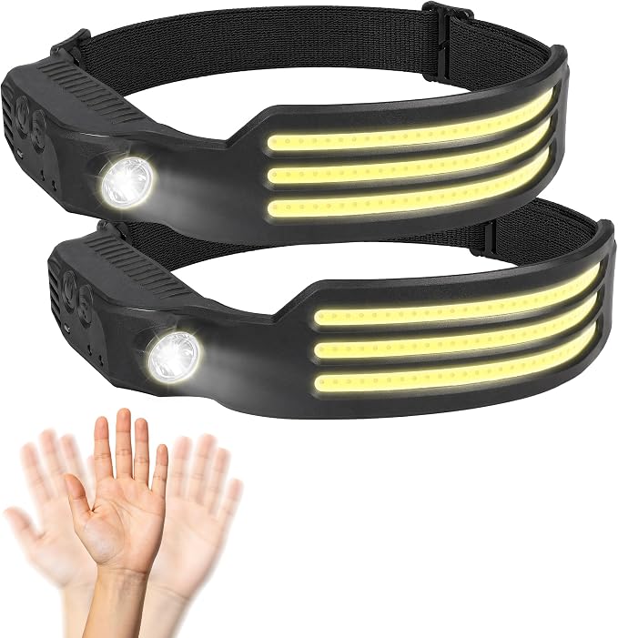 Deecam Wiederaufladbare Stirnlampe Im 2er-pack, 3 Weiße Leds Mit Bewegungssensor, 2000 Mah Akku, 5 Beleuchtungsmodi Für Camping, Joggen, Wandern Und Angeln