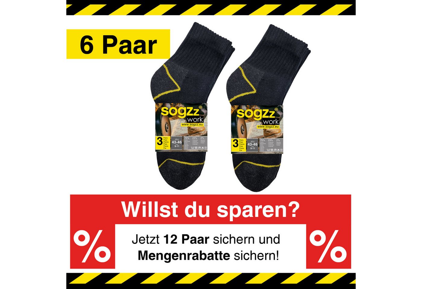 sogzz Arbeitssocken 6-12 Paar Herren Quarter Arbeit Socken verstärkt 75% Baumwolle (Modell: sogzz WORK Quarter Basic (halbhohe Kurzsocken), 6-Paar)