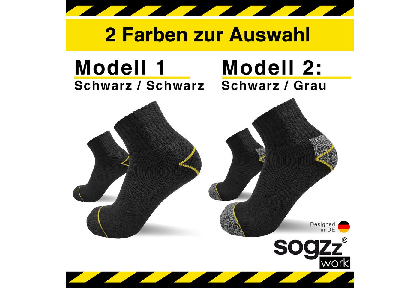 sogzz Arbeitssocken 6-12 Paar Herren Quarter Arbeit Socken verstärkt 75% Baumwolle (Modell: sogzz WORK Quarter Basic (halbhohe Kurzsocken), 6-Paar) Bild 3