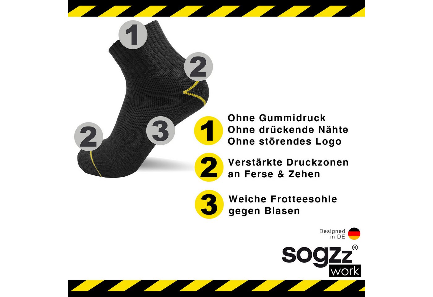 sogzz Arbeitssocken 6-12 Paar Herren Quarter Arbeit Socken verstärkt 75% Baumwolle (Modell: sogzz WORK Quarter Basic (halbhohe Kurzsocken), 6-Paar) Bild 4