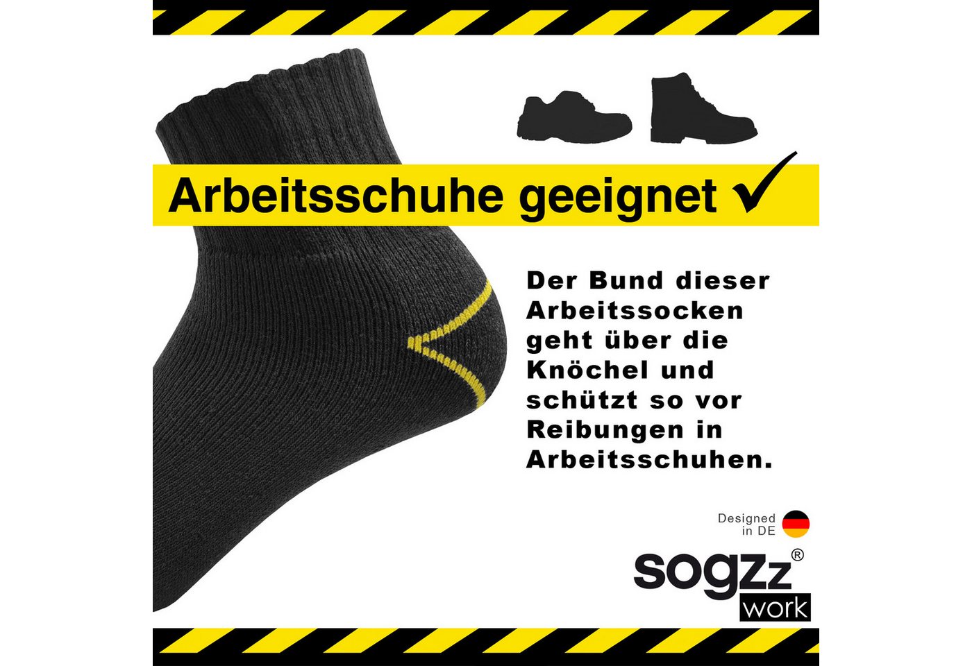 sogzz Arbeitssocken 6-12 Paar Herren Quarter Arbeit Socken verstärkt 75% Baumwolle (Modell: sogzz WORK Quarter Basic (halbhohe Kurzsocken), 6-Paar) Bild 5