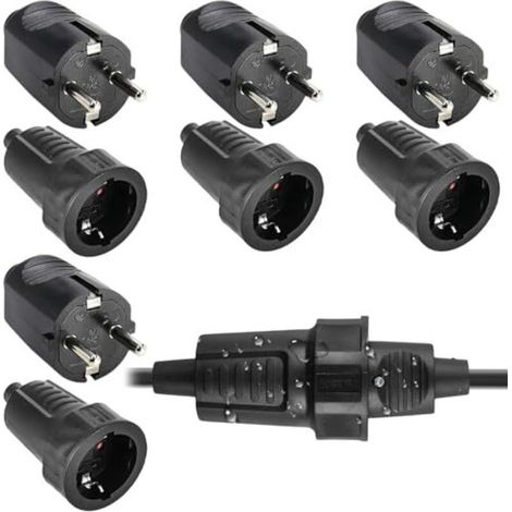 Paar Schuko-stecker Und -buchsen: 250 V 16 A Ip54 Sicherheitsstecker, Zweipoliger Gummistecker Und -buchsen-set Mit Kabelklemme, Wasserdichter Schuko-stecker, Geeignet Für Den Einsatz
