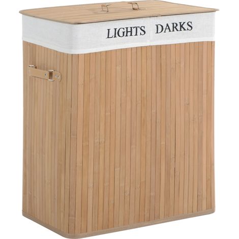 100-liter-wäschekorb Mit Deckel, Bambus-canvas-tasche, Natur, 52 X 32 X 63 Cm, Ideal Für Die Wäschesammlung