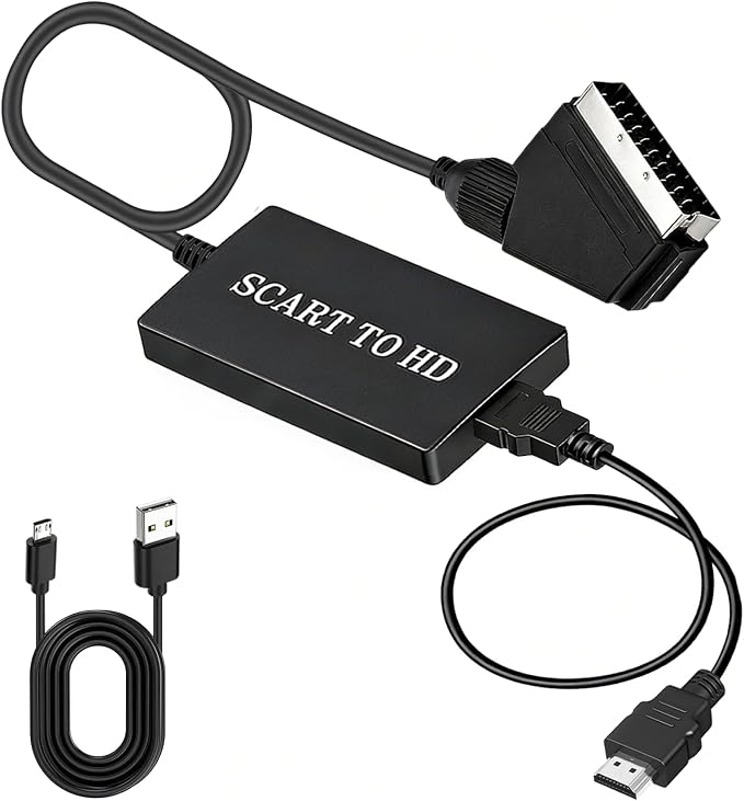 Scart-zu-hdmi-konverter, Hd 1080p/720p Scart-zu-hdmi-audio-video-adapter Für Tv, Monitor, Projektor, Kompatibel Mit Vhs- Und Dvd-player, Ps2, Ps3, Xbox, Sky Und Set-top-box (inkl. Kabel).