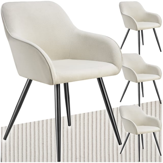 tectake Esszimmerstuhl Küchenstuhl Marilyn, Cordoptik, gepolstert (Set, 4 St), Große Sitzschalen mit durchgehender Arm- und Rückenlehne