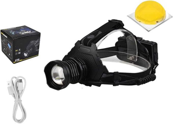 P70 Usb-wiederaufladbare Stirnlampe Mit Einziehbarem Zoom Und 5 Leuchtmodi, Leistungsstarke 50-w-beleuchtung, Ideal Für Camping Und Klettern, Aus Aluminiumlegierung Und Kunststoff