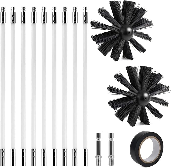 Schornsteinreinigungsbürsten-set, 150 Mm Schornsteinkehrbürste, Schornsteinkehrbürsten-set, Nylon-schornsteinkehrbürste Mit 9 Flexiblen Stäben Und 2 Bürstenköpfen, Für Abflussrohre Und Schornsteine