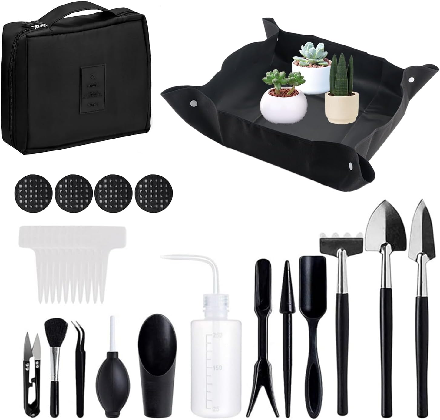 28-teiliges Mini-gartenwerkzeug-set, 50 X 50 Cm Wasserdichte Gartenmatte/pflanzmatte Mit Aufbewahrungstasche Für Drinnen Und Draußen