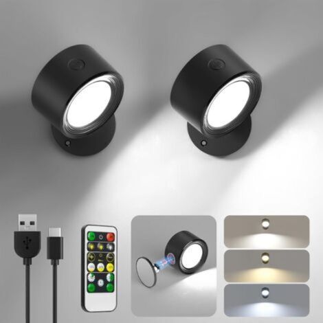 Led-wandleuchten (2 Stück) Mit Fernbedienung, 3 Einstellbare Farbtemperaturen (warm/kalt/neutral), 360°-drehung, Ideal Als Nachttischlampe Im Schlafzimmer