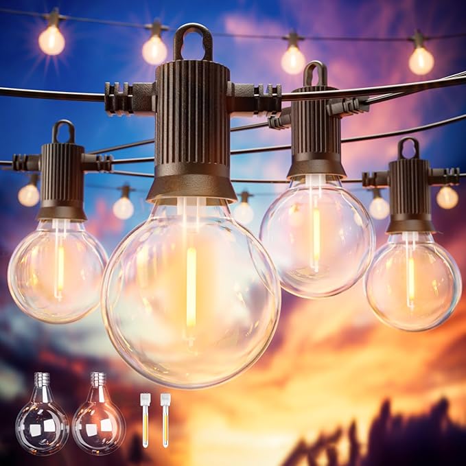 Zotoyi Lichterkette G40 Für Den Außenbereich, 15 M (50 Fuß) Led-lichterkette Mit 20 Glühbirnen + 2 Ersatzbirnen, 2700 K Warmweiß, Wasserdicht Für Partys, Gärten, Hochzeiten Und Terrassen