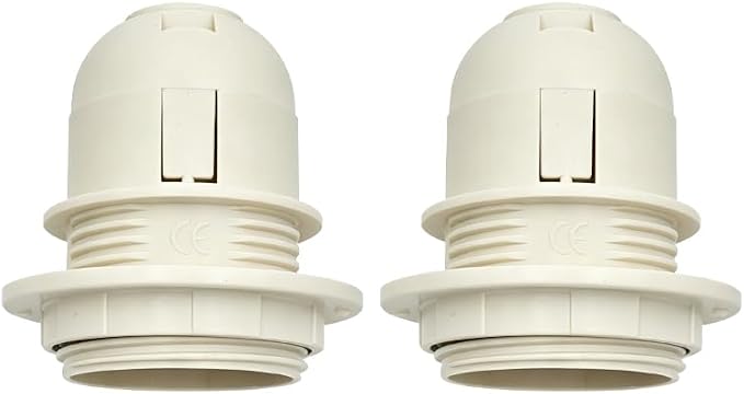 Set Mit 2 Weißen E27-fassungen Aus Kunststoff Mit Lampenschirmring, Schraubsockel Für Tischlampen, Deckenleuchten Und Pendelleuchten