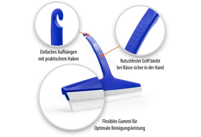BigDean Duschabzieher Silikon 3 Stück Abzieher für die Dusche in blau Made in Germany, (Set, 3-St., Abzieher), Langlebig, Silikon & Kunststoff, Streifenfreien Glanz