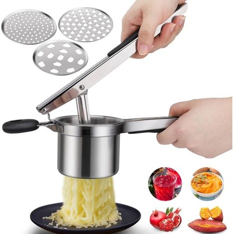 Kartoffelstampfer, Manueller Kartoffelstampfer Mit 3 Austauschbaren Scheiben, Professioneller Kartoffelstampfer Aus Edelstahl, Ideal Für Obst, Gemüse Und Babynahrung