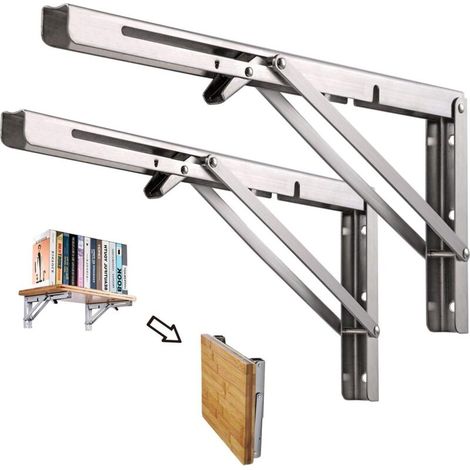 300 Mm Klappbares Wandregal, 2 Stück, Edelstahlhalterung Für Die Garage, Tragkraft 113 Kg (ohne Regalböden)